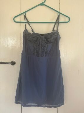 Urban Outfitters Dusty Blue Lace-Detail Slip Dress